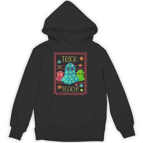 Trick Or Teach Neon Ghost Flower Teacher Spooky Halloween Unisex Hoodie - teacherstshirts.com UK