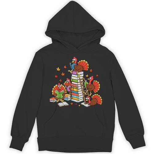Turkey Reading Books Fall Thanksgiving Teacher Librarian Unisex Hoodie - teacherstshirts.com CA