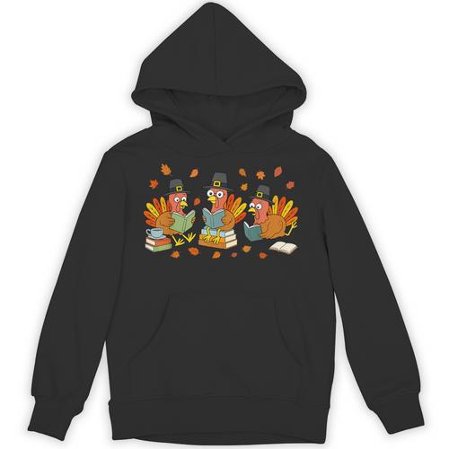 Turkey Reading Books Fall Thanksgiving Teacher Student Unisex Hoodie - teacherstshirts.com