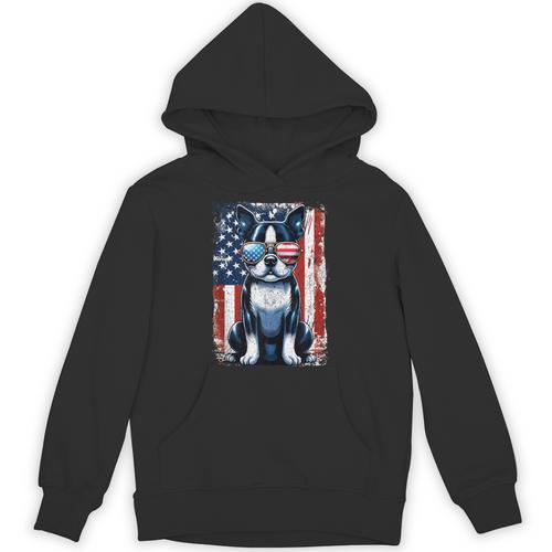 Vintage Boston Terrier Dog American USA US Flag Pets Lovers Unisex Hoodie - Bostonterriersmerch.com
