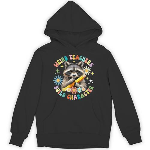 Weird Teachers Build Character Raccoon Colourful Floral Unisex Hoodie - teacherstshirts.com
