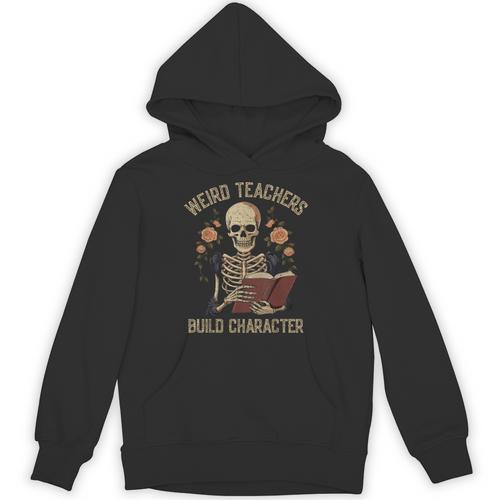 Weird Teachers Build Character Skeleton Book Halloween Women Unisex Hoodie - teacherstshirts.com