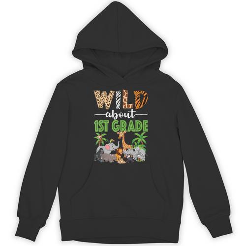 Wild About 1st Grade Teacher Student First Grade Zoo Safari Unisex Hoodie - teacherstshirts.com