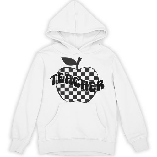Back To School Checkered Apple Teacher Checkerboard Teacher For Men Women Girls Kids Unisex Hoodie - teacherstshirts.com CA