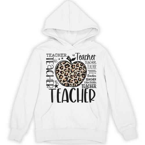 Back To School Teacher Life Apple Leopard Teacher Women Unisex Hoodie - teacherstshirts.com