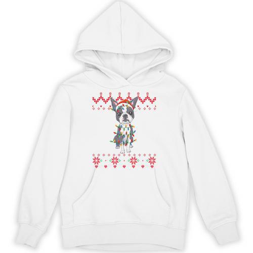 Boston Terrier Dog Santa Hat Men Kids Ugly Christmas Light Unisex Hoodie - Bostonterriersmerch.com
