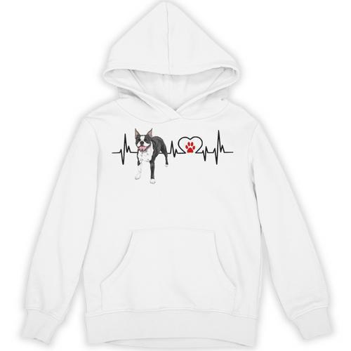 Boston Terrier EKG Heartbeat Heart Line Dog Lovers Unisex Hoodie - Bostonterriersmerch.com UK