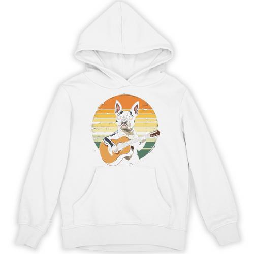 Boston Terrier Guitar Retro Unisex Hoodie - Bostonterriersmerch.com