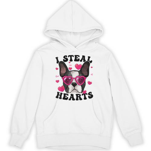 Boston Terrier Heart Glasses Girls Bostie Valentines Day Unisex Hoodie - Bostonterriersmerch.com