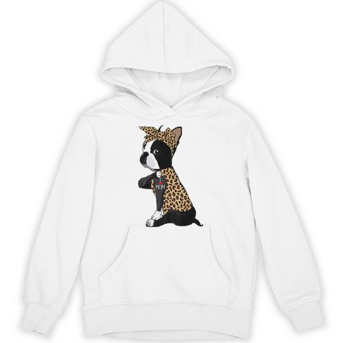 Boston Terrier Lover I Love Mom Tattoo Leopard Unisex Hoodie - Bostonterriersmerch.com