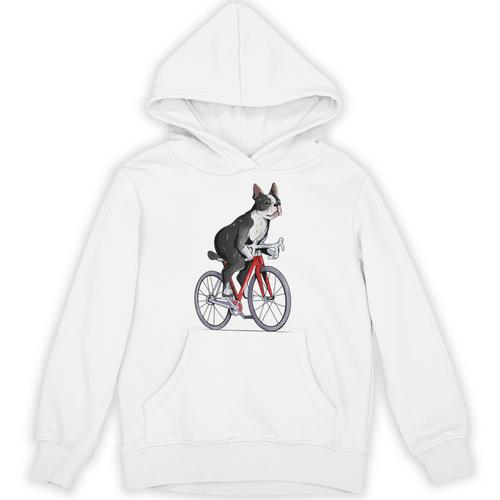 Boston Terrier Riding Bicycle Cute Bostie Biker Raglan Baseball Tee Unisex Hoodie - Bostonterriersmerch.com