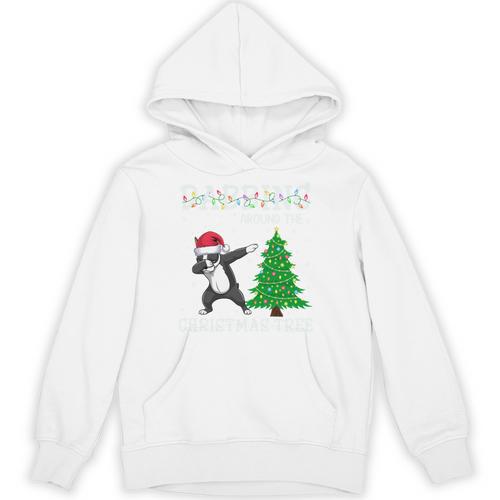 Boston Terrier Santa Hat Dabbing Around The Christmas Tree Unisex Hoodie - Bostonterriersmerch.com