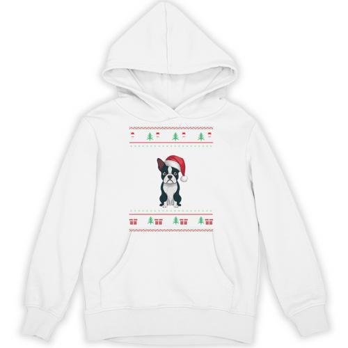 Boston Terrier Wearing Santa Hat Ugly Xmas Dog Lovers Unisex Hoodie - Bostonterriersmerch.com