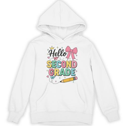 Cute Hello Second Grade Back To School Coquette Teacher Girl Unisex Hoodie - teacherstshirts.com CA