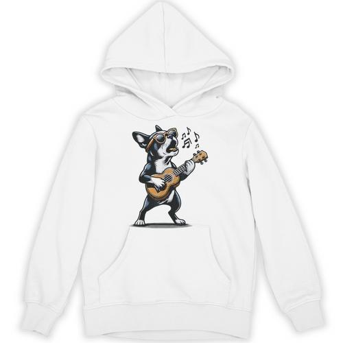 Dog Playing Guitar Singing Boston Terrier For Men Women Girls Kids Unisex Hoodie - Bostonterriersmerch.com
