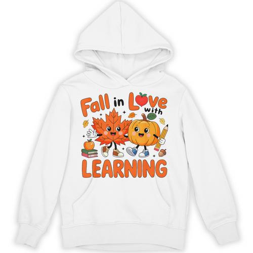 Fall In Love With Learning Thanksgiving Teacher Student Kids Unisex Hoodie - teacherstshirts.com