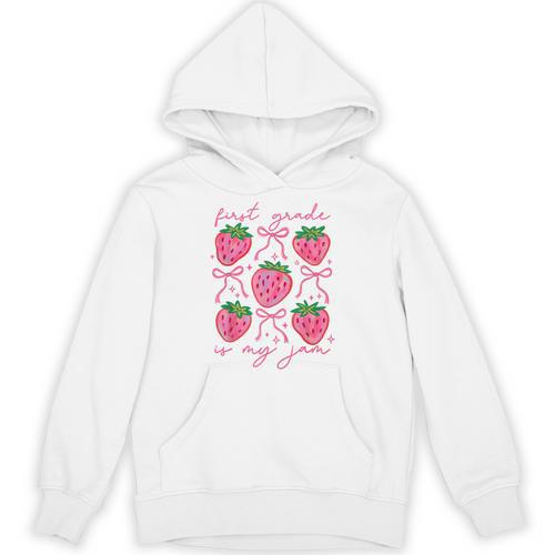 First Grade Is My Jam Strawberry First Grade Teacher Women Unisex Hoodie - teacherstshirts.com AU