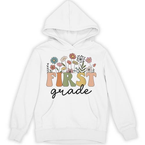 First Grade Teacher Wildflower Back To School Floral Outfits Unisex Hoodie - teacherstshirts.com UK
