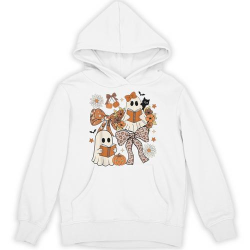 Ghost Reading Books Halloween Bow Spooky Teacher Student Unisex Hoodie - teacherstshirts.com DE