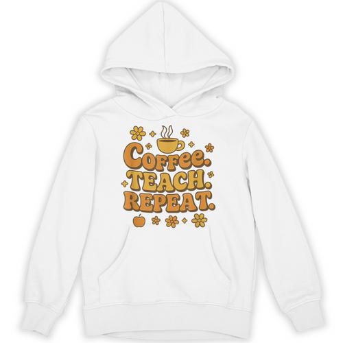 Groovy Coffee Teach Repeat Retro Teacher Unisex Hoodie - teacherstshirts.com UK