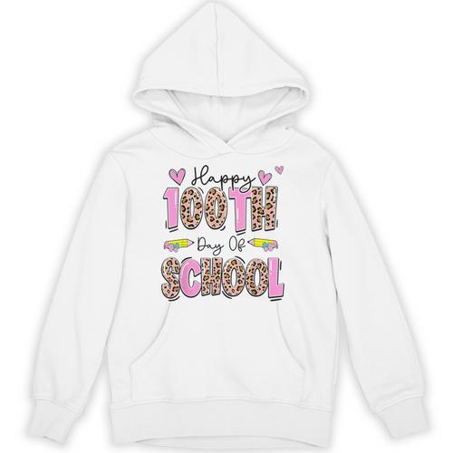 Happy 100th Day Of School Leopard Print Teacher Student Kids Unisex Hoodie - teacherstshirts.com CA
