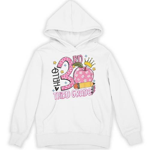 Hello 3rd Third Grade Back To School Pink Leopard Teacher Unisex Hoodie - teacherstshirts.com UK