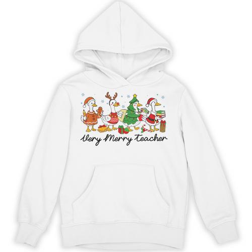 Very Merry Teacher Christmas Goose Silly Holiday Party Unisex Hoodie - teacherstshirts.com