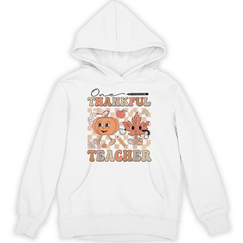 One Thankful Teacher Thanksgiving Groovy Fall Autumn Teacher Unisex Hoodie - teacherstshirts.com