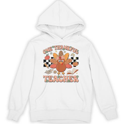 One Thankful Teacher Thanksgiving Retro Groovy Fall Teachers Unisex Hoodie - teacherstshirts.com AU