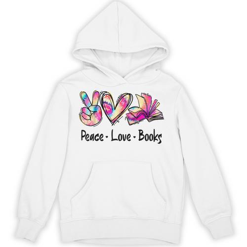 Peace Love Books Librarian Teacher Life Book Library Tie Dye Unisex Hoodie - teacherstshirts.com UK