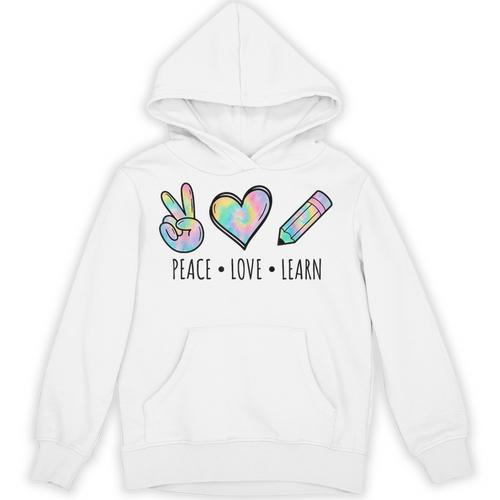Peace Love Learn Tie Dye Teacher Kids 100th Days Of School Unisex Hoodie - teacherstshirts.com DE
