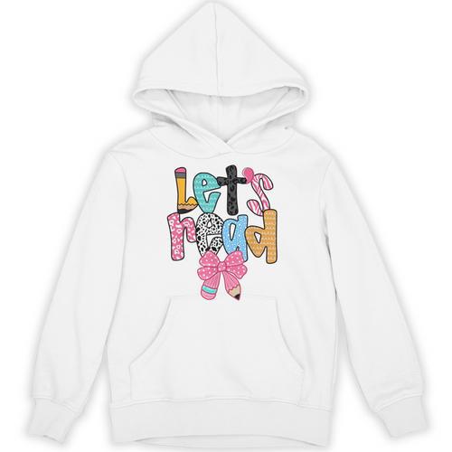 Lets Read Reading Teacher Back To School Literacy Pencil Bow Unisex Hoodie - teacherstshirts.com