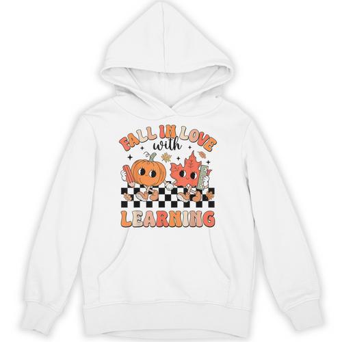 Retro Fall In Love With Learning Autumn Pumpkin Teacher Unisex Hoodie - teacherstshirts.com AU