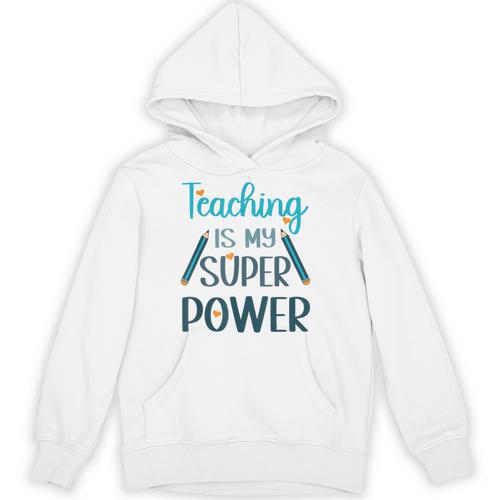 Retro Groovy Teaching Is My Super Power Teacher's Present Men Women Unisex Hoodie - teacherstshirts.com DE