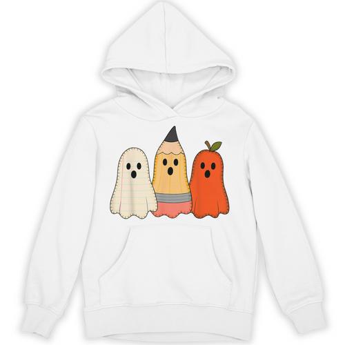 Retro Pencil Ghost Boo Spooky Teacher Halloween Costume Unisex Hoodie - teacherstshirts.com CA