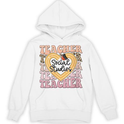Social Studies Teacher Pencil Heart Leopard Back To School Unisex Hoodie - teacherstshirts.com DE