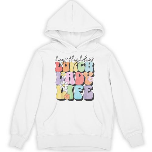 Soul Bleach Teacher Staff First Day Of School Last Hugs & High Fives Lunch Lady Vibes Blue Classic Fit Unisex Hoodie - teacherstshirts.com
