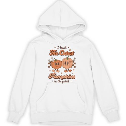 I Teach The Cutest Pumpkins In The Patch Retro Teacher Fall Unisex Hoodie - teacherstshirts.com UK