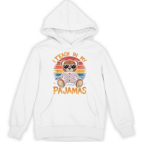 I Teach In My Pajamas Teacher Sunset Bear Retro Unisex Hoodie - teacherstshirts.com AU