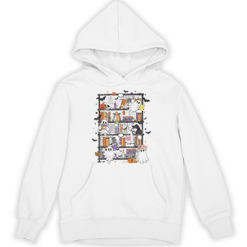 Teacher Library Ghost Reading Book Halloween Cat Unisex Hoodie - teacherstshirts.com