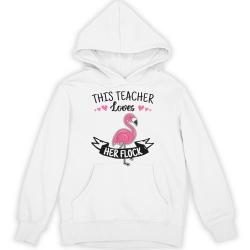 This Teacher Loves Her Flock Cute Flamingo Teacher Unisex Hoodie - teacherstshirts.com UK