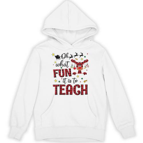 Teachers Oh What Fun It Is To Teach Cute Red Plaid Reindeer Unisex Hoodie - teacherstshirts.com AU