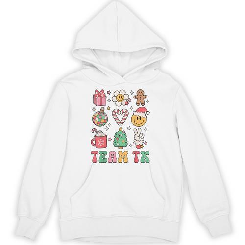 Team TK Teacher Christmas Groovy Smile Face Girl Boy Kid TK Unisex Hoodie - teacherstshirts.com CA