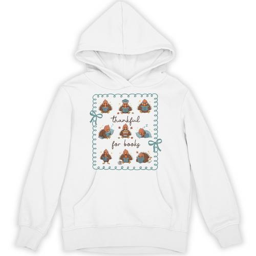 Thankful For Books Turkey Reading Book Lovers Fall Teacher Unisex Hoodie - teacherstshirts.com UK
