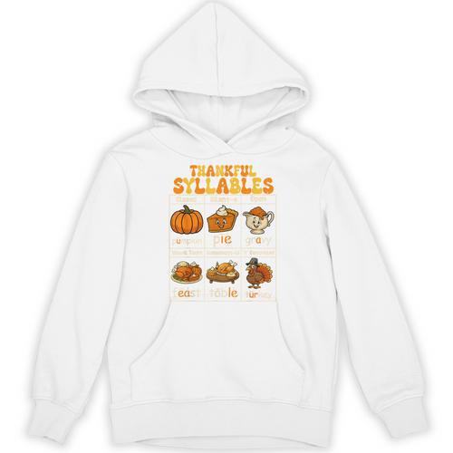 Thankful Syllables Teacher Thanksgiving Educational Kids Unisex Hoodie - teacherstshirts.com UK