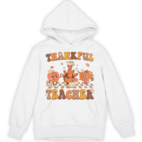 Thankful Teacher Retro Groovy Thanksgiving Fall Women Men Unisex Hoodie - teacherstshirts.com AU