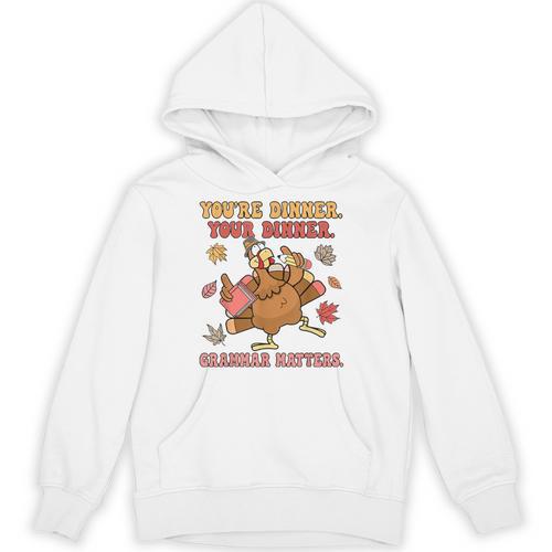 Thanksgiving Grammar Thankful English Teacher Fall Turkey Unisex Hoodie - teacherstshirts.com AU