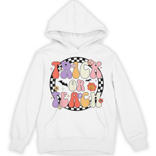Trick Or Teach Retro Groovy Halloween Teacher Unisex Hoodie - teacherstshirts.com UK
