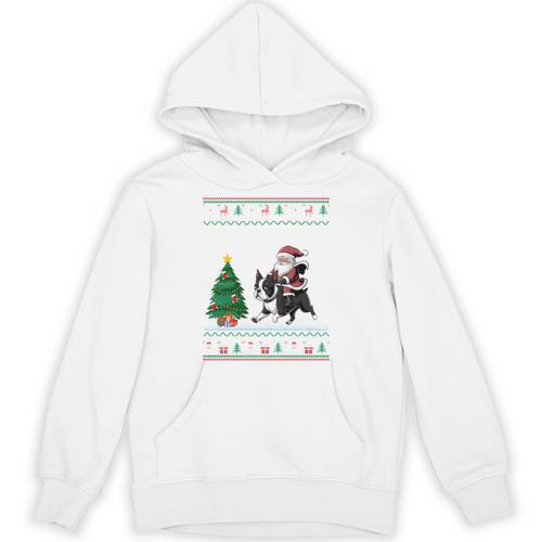 Ugly Christmas Tree Lights Xmas Santa Riding Boston Terrier Unisex Hoodie - Bostonterriersmerch.com