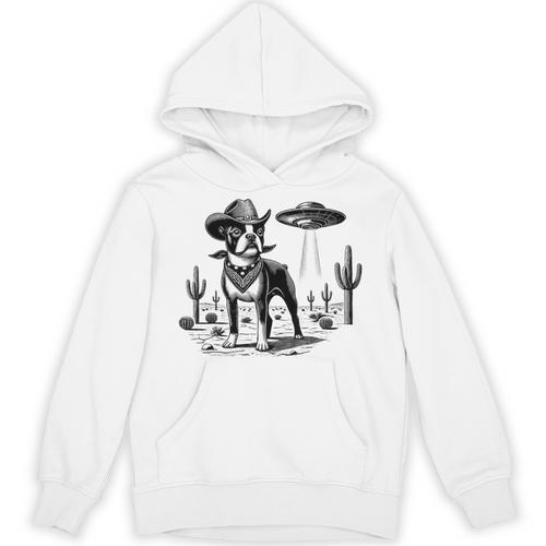 Vintage Boston Terrier UFO Western Wild West Dog Mom Dad Unisex Hoodie - Bostonterriersmerch.com